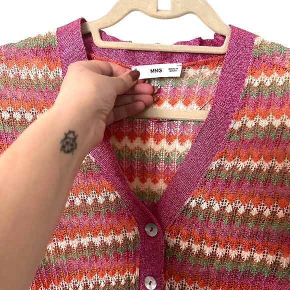 MANGO Striped Metallic Openwork‎ Knit Cardigan XS - Picture 5 of 6